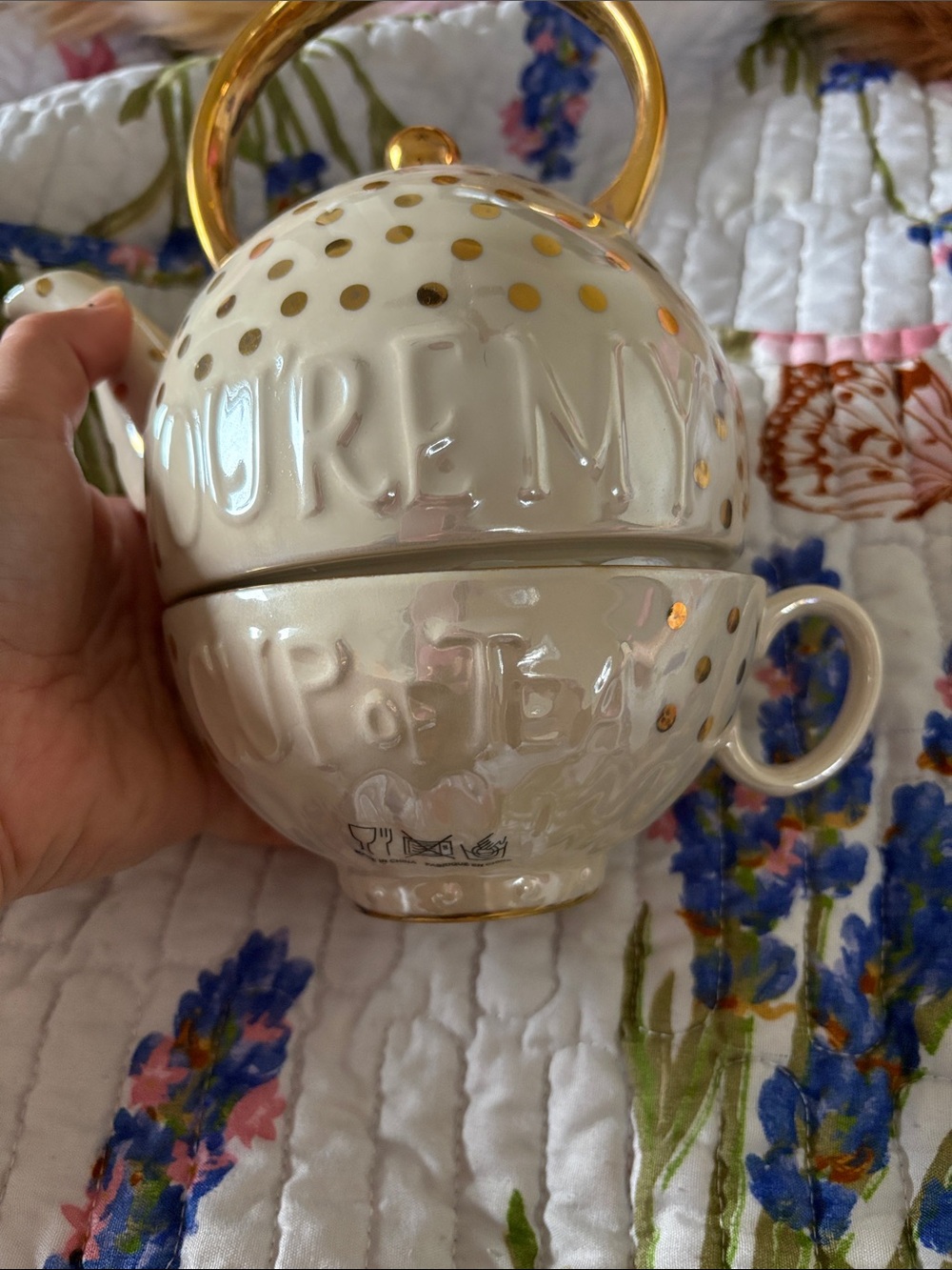 Anthropologie you’re my cup of tea tea pot and cup NWOB - Picture 5 of 8